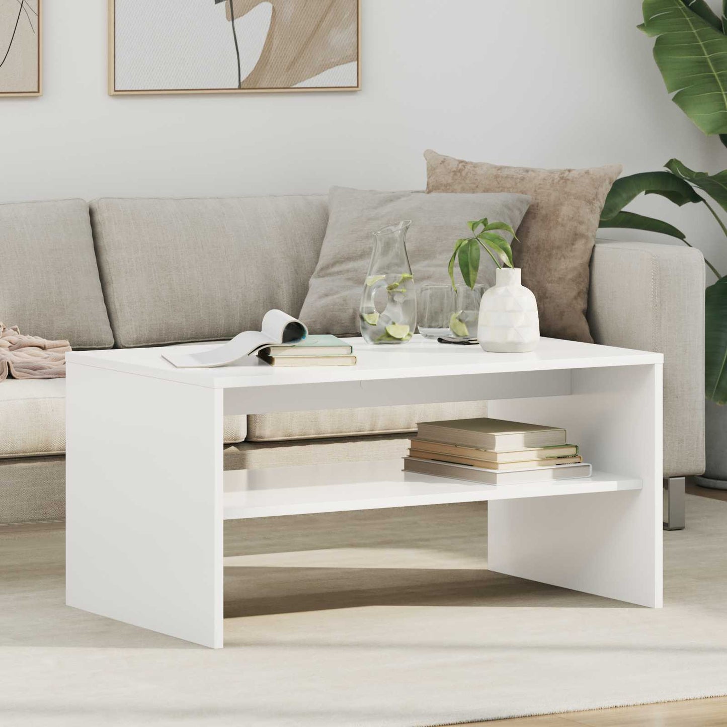 Salontafel Wit 80 x 50 x 40 cm Bewerkt hout