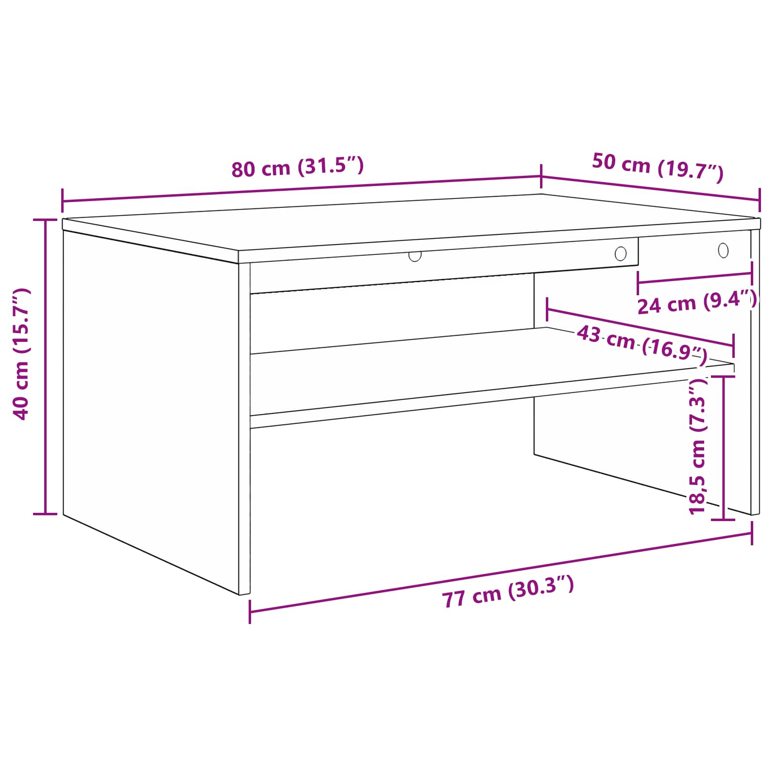 Salontafel Wit 80 x 50 x 40 cm Bewerkt hout