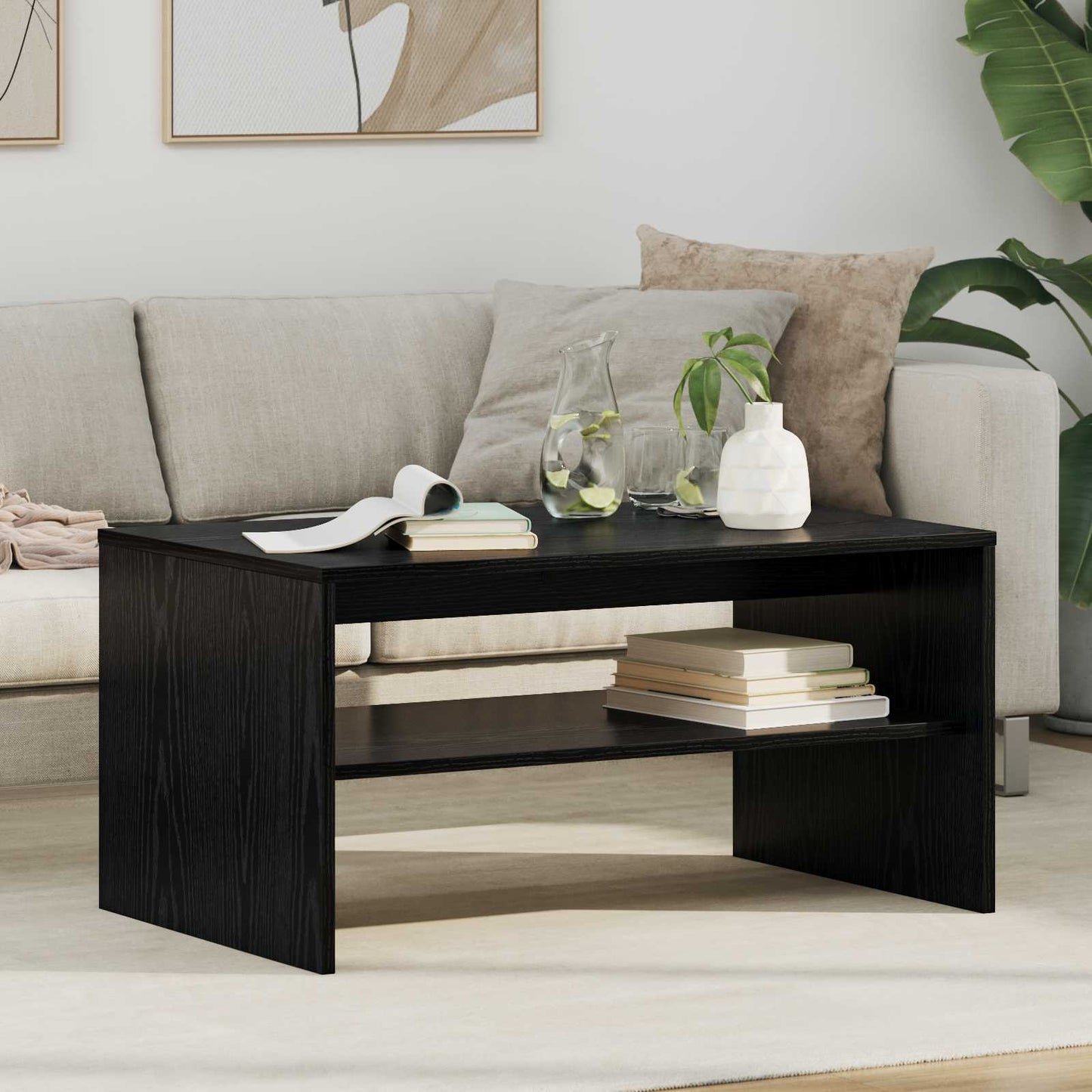 Salontafel Zwart Eiken 80 x 50 x 40 cm Bewerkt hout