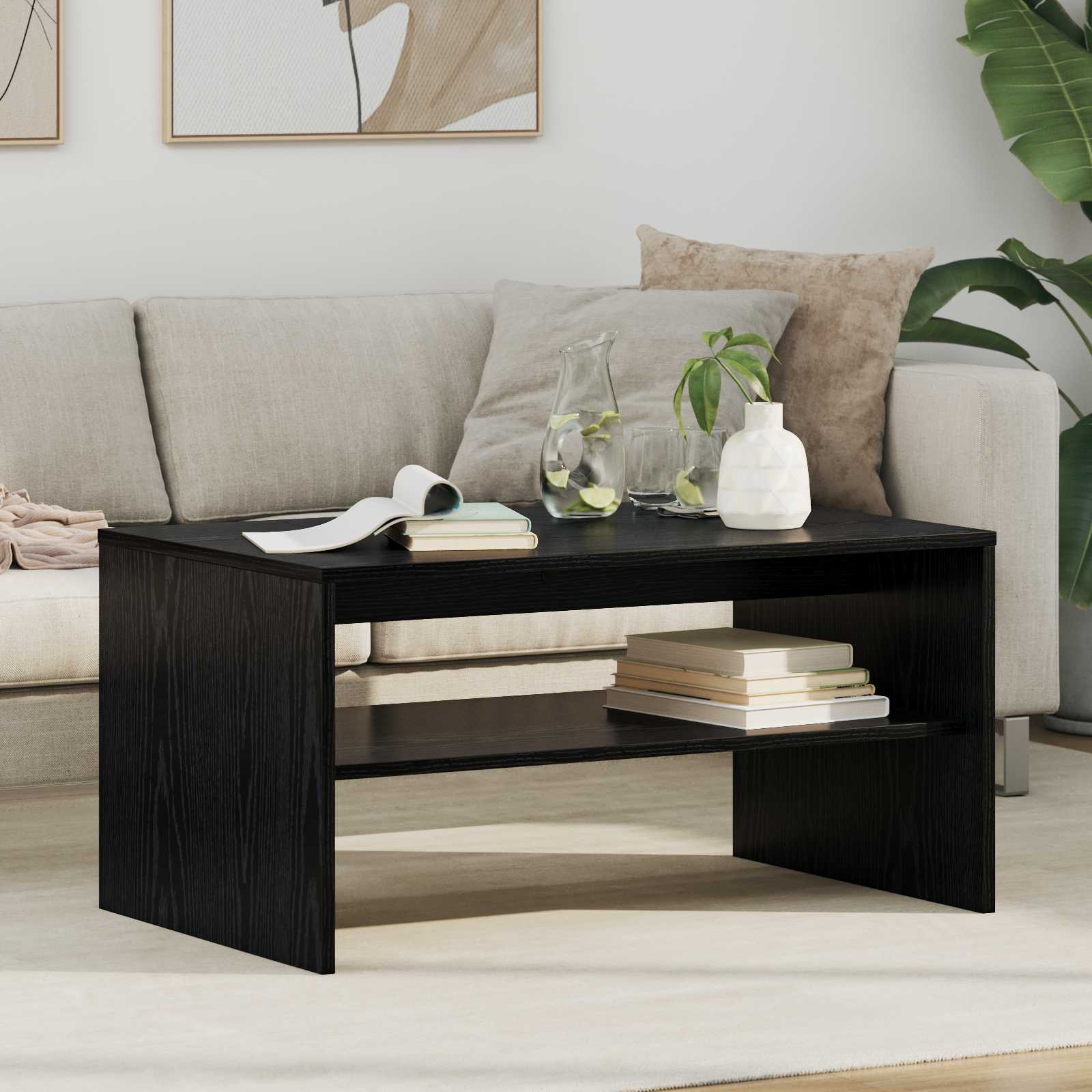 Salontafel Zwart Eiken 80 x 50 x 40 cm Bewerkt hout