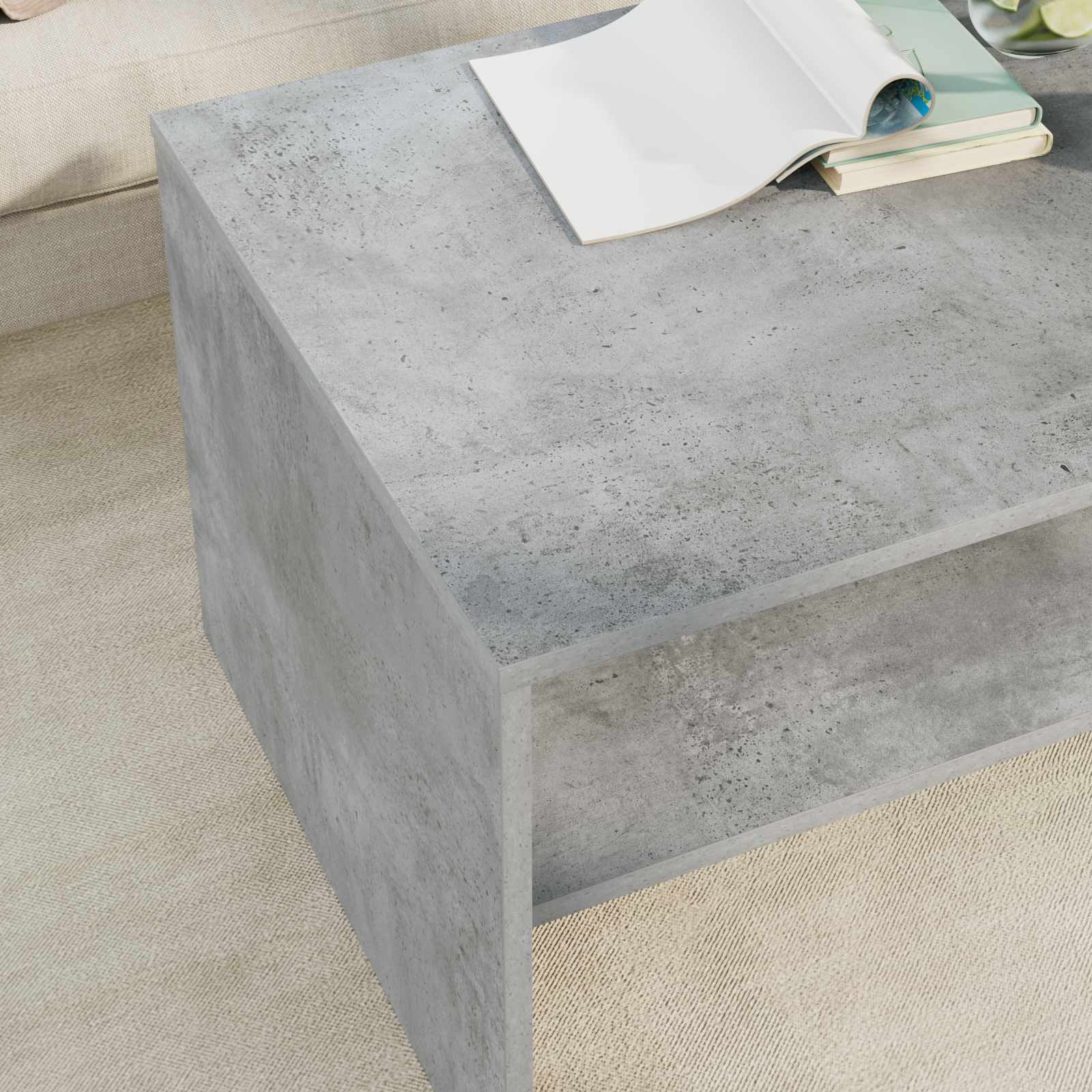 Salontafel Beton Grijs 80 x 50 x 40 cm Bewerkt hout