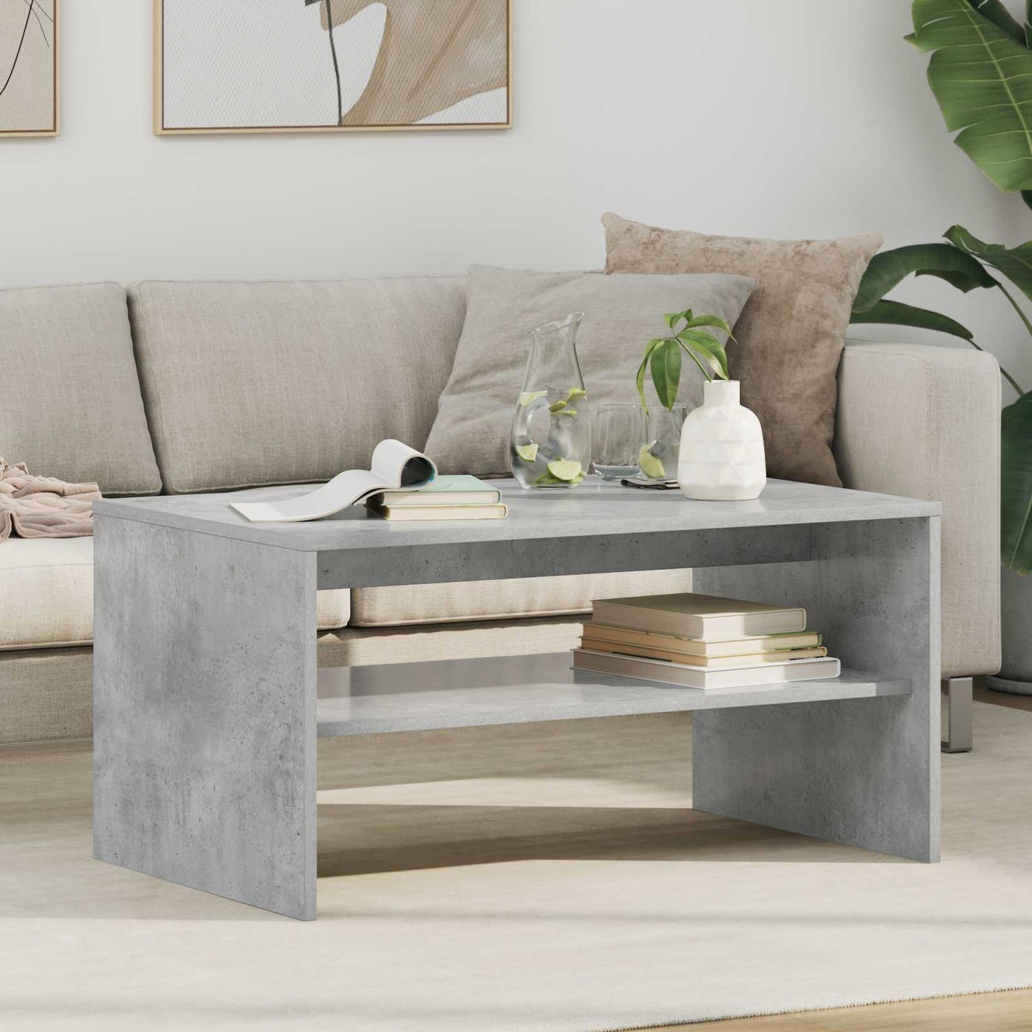 Salontafel Beton Grijs 80 x 50 x 40 cm Bewerkt hout