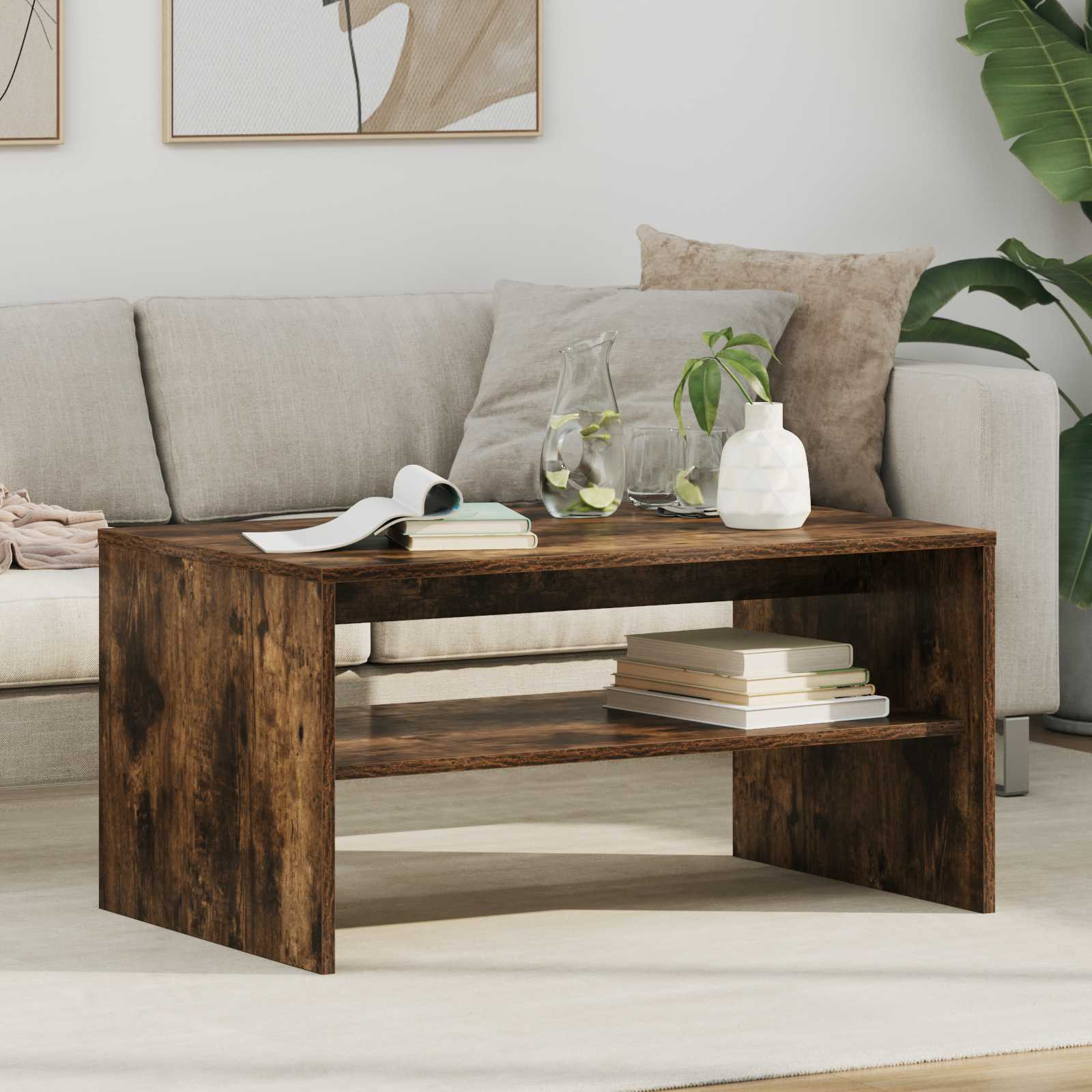 Salontafel Gerookt eiken 80 x 50 x 40 cm Bewerkt hout