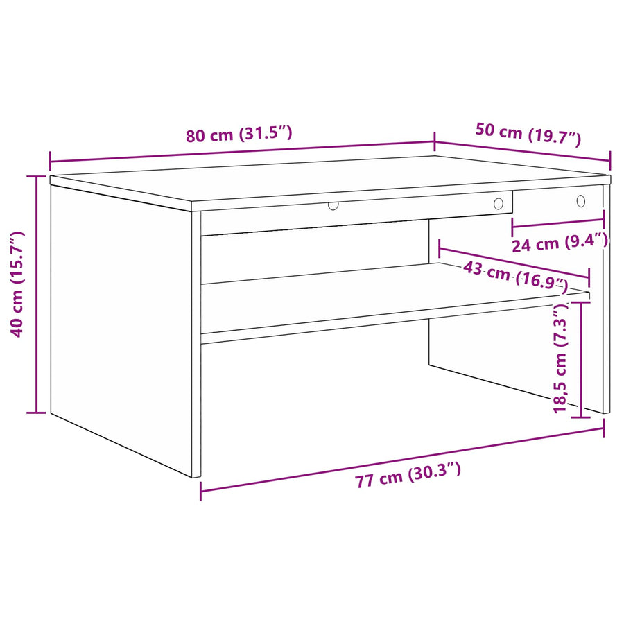 Salontafel Grijs Sonoma 80 x 50 x 40 cm Bewerkt hout