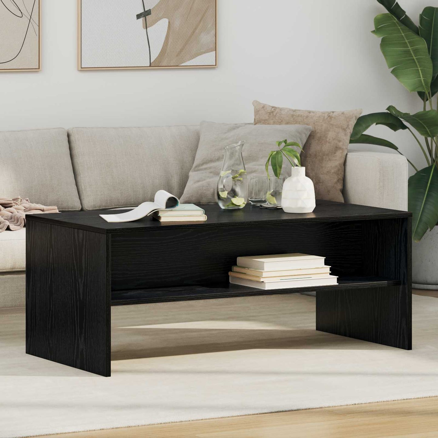Salontafel Zwart Eiken 100 x 50 x 40 cm Bewerkt hout