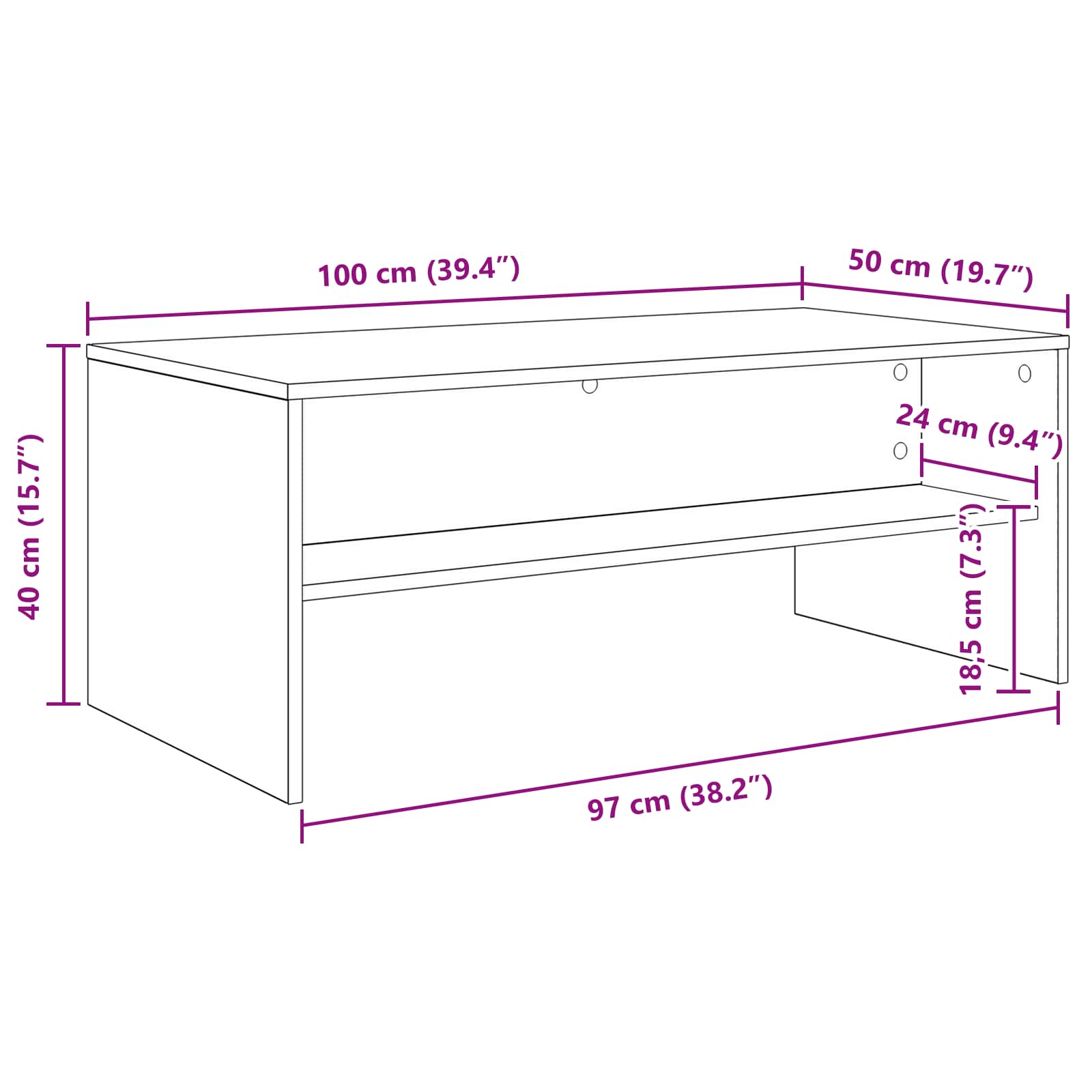 Salontafel Grijs Sonoma 100 x 50 x 40 cm Bewerkt hout