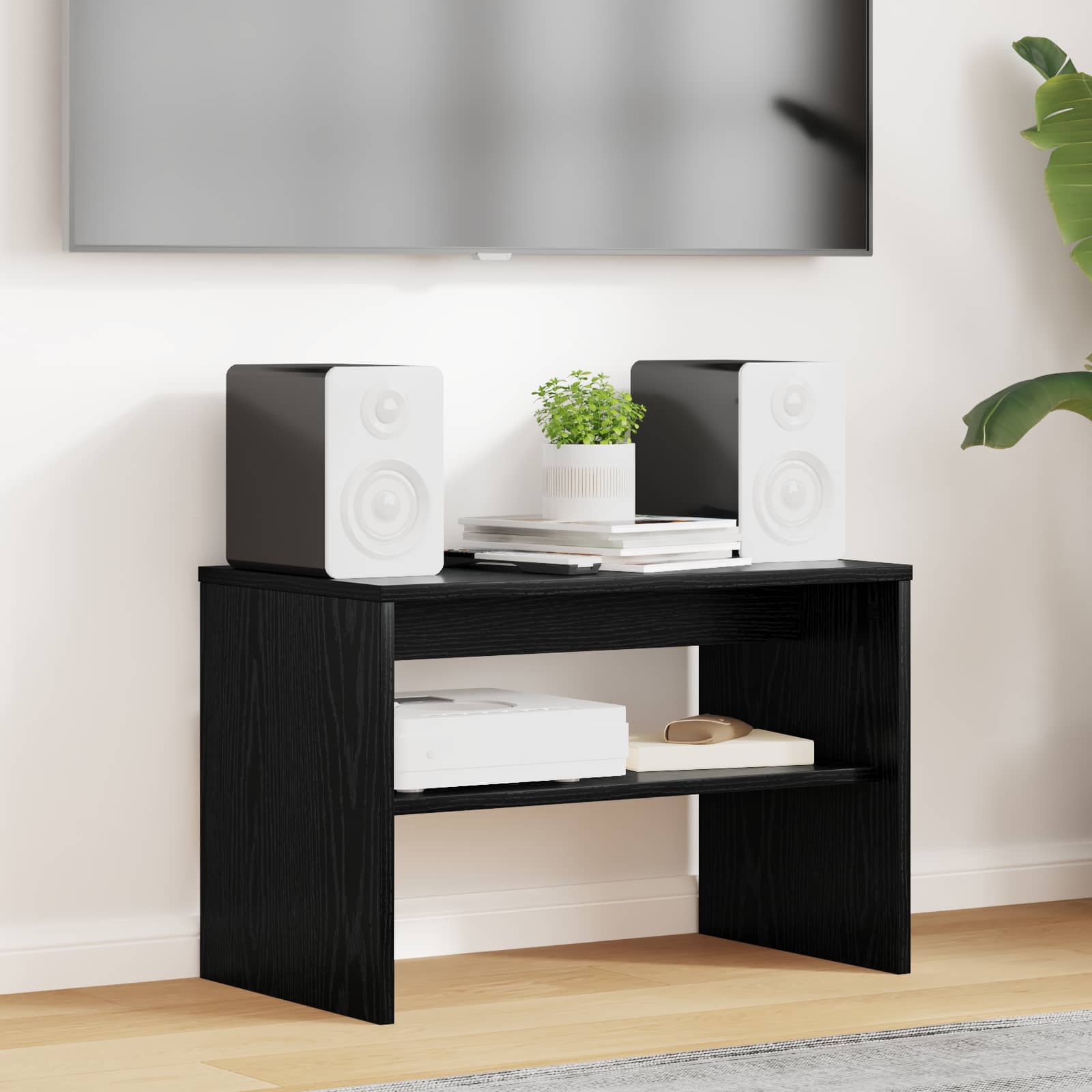 TV-kast Zwart Eiken 60 x 35 x 40 cm Bewerkt hout