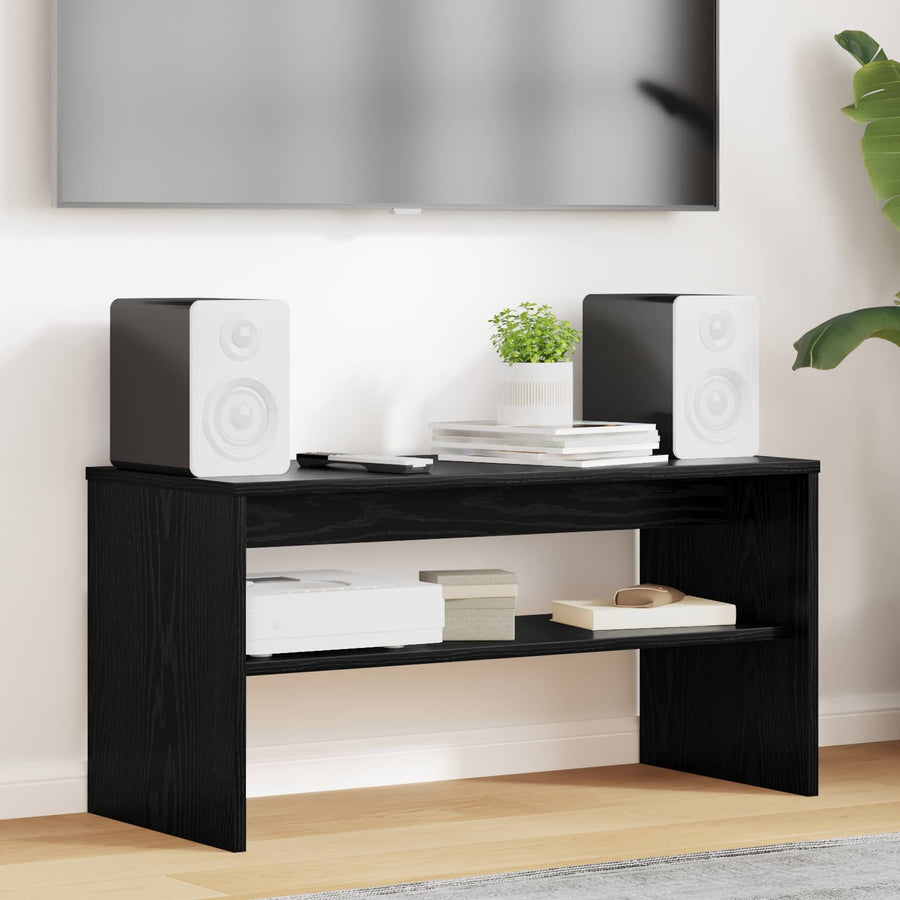 TV-kast Zwart Eiken 80 x 35 x 40 cm Bewerkt hout