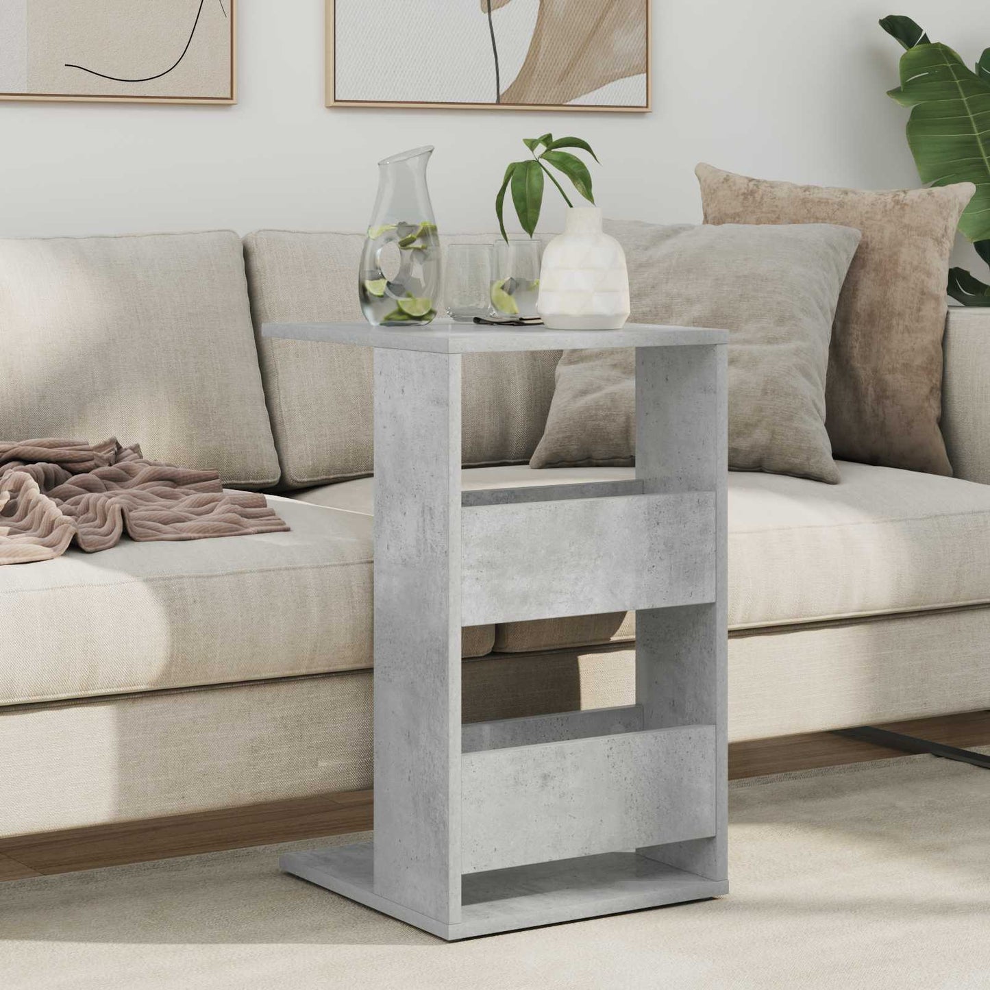 Bijzettafel Beton Grijs 40 x 35 x 60,5 cm Bewerkt hout