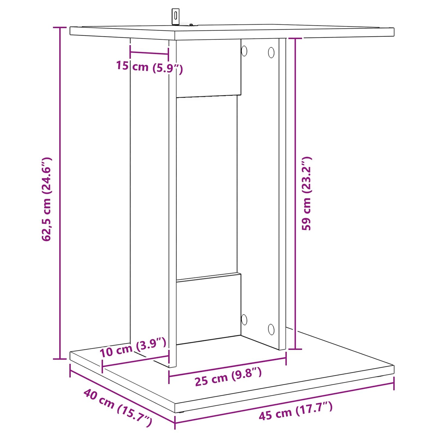 Bijzettafel Zwart Eiken 45 x 40 x 62,5 cm Bewerkt hout
