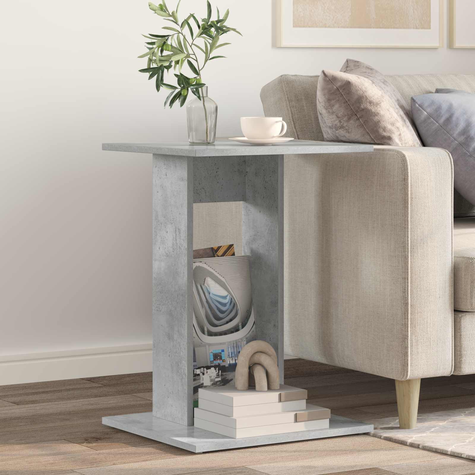 Bijzettafel Beton Grijs 45 x 40 x 62,5 cm Bewerkt hout