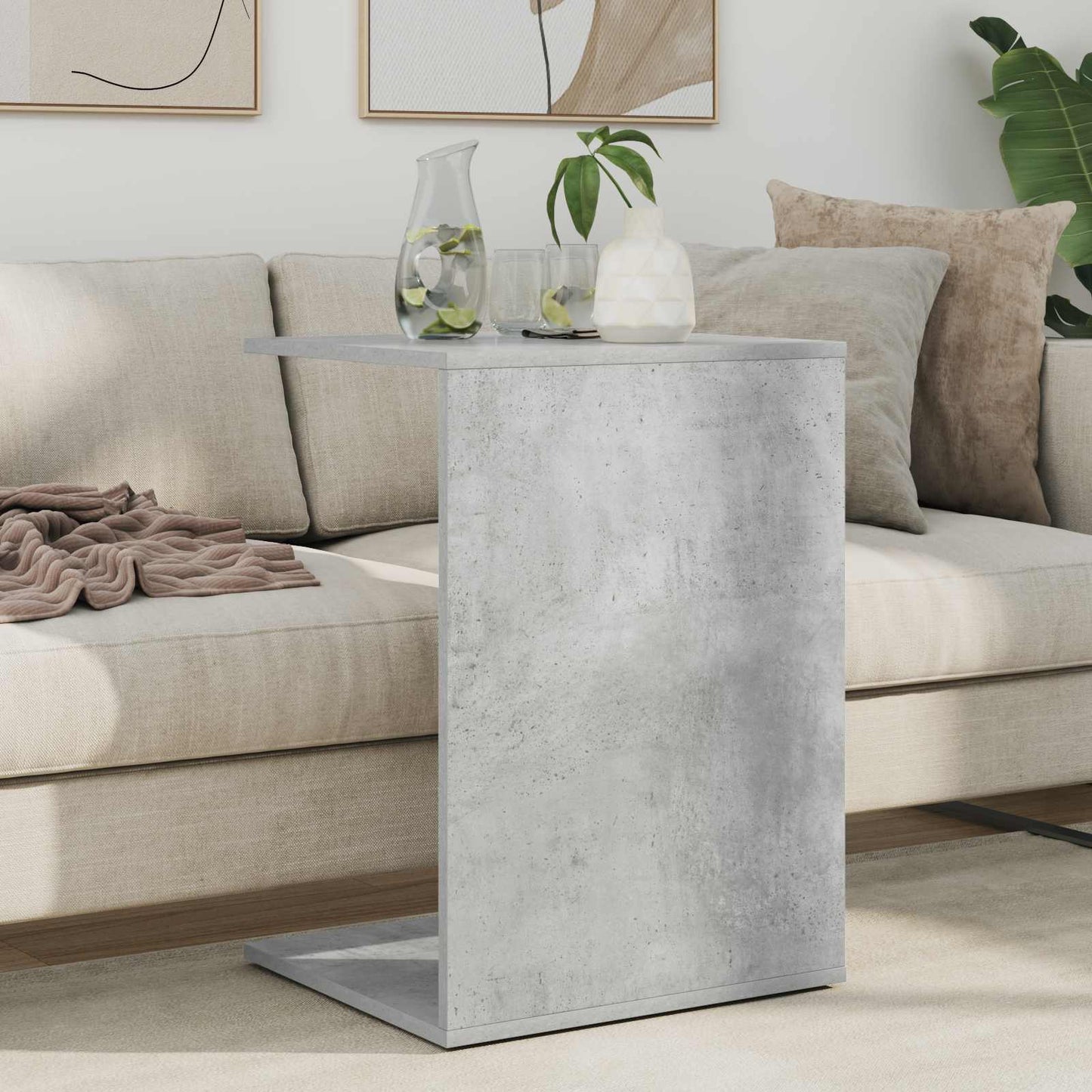 Bijzettafel Beton Grijs 45 x 40 x 62,5 cm Bewerkt hout