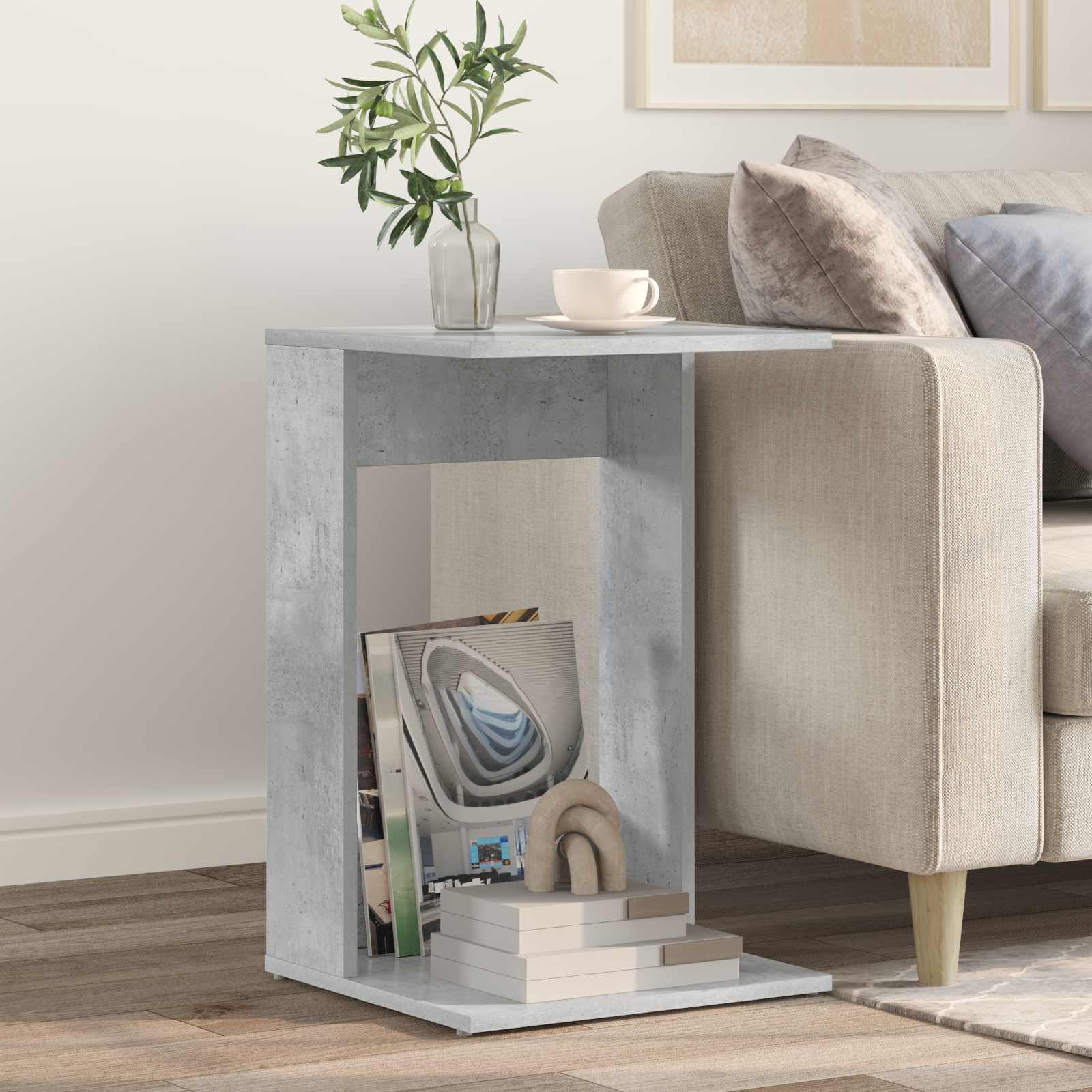 Bijzettafel Beton Grijs 40 x 38 x 62,5 cm Bewerkt hout