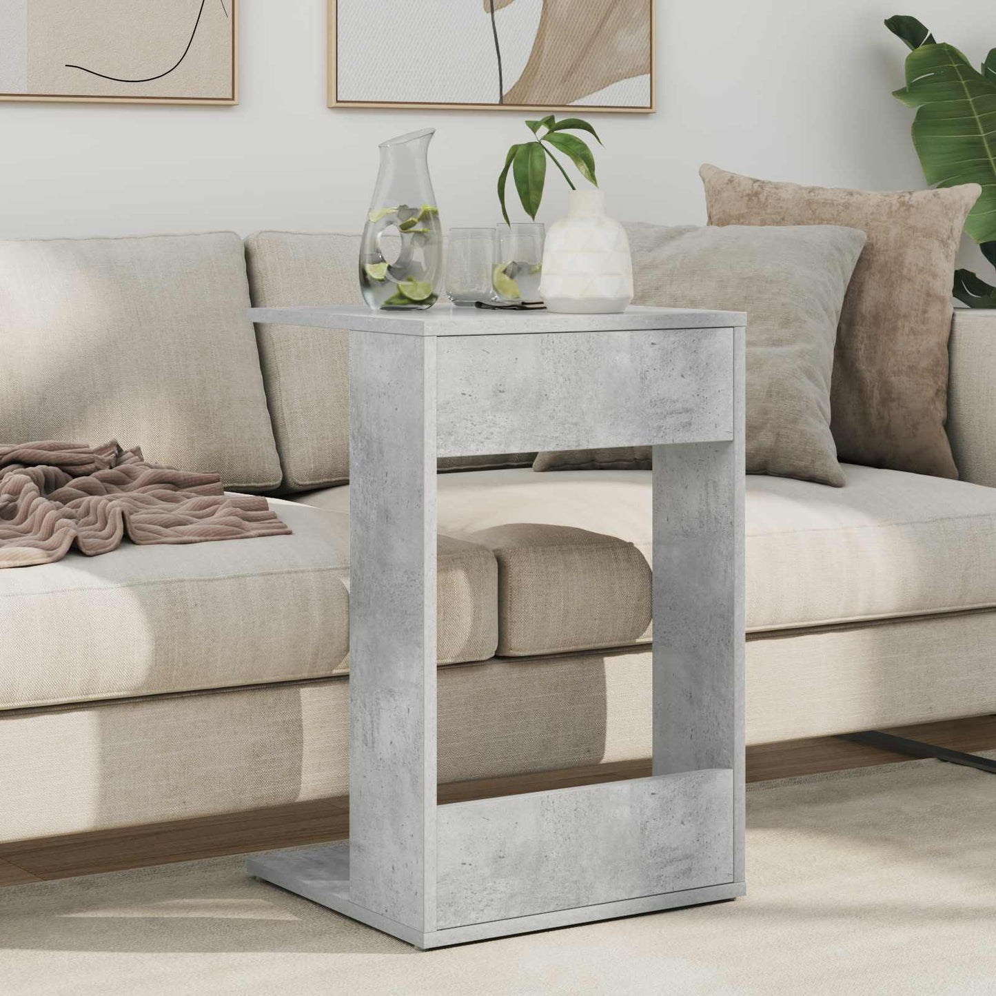 Bijzettafel Beton Grijs 40 x 38 x 62,5 cm Bewerkt hout