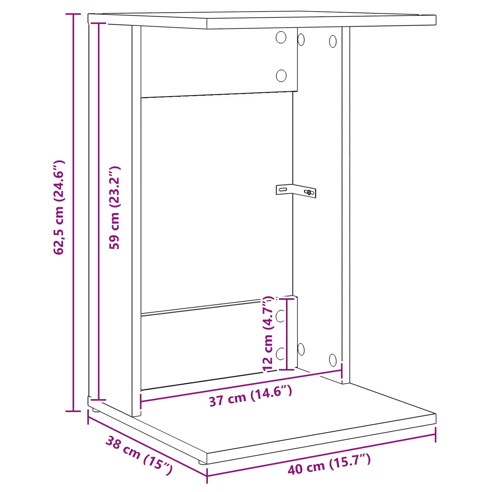 Bijzettafel Beton Grijs 40 x 38 x 62,5 cm Bewerkt hout