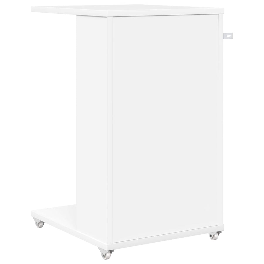 Bijzettafel met wiel Wit 40 x 35 x 60 cm Bewerkt hout