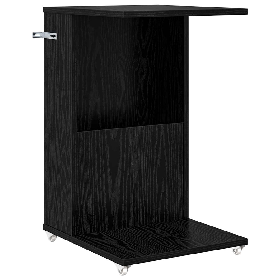 Bijzettafel met wiel Zwart Eiken 40 x 35 x 60 cm Bewerkt hout