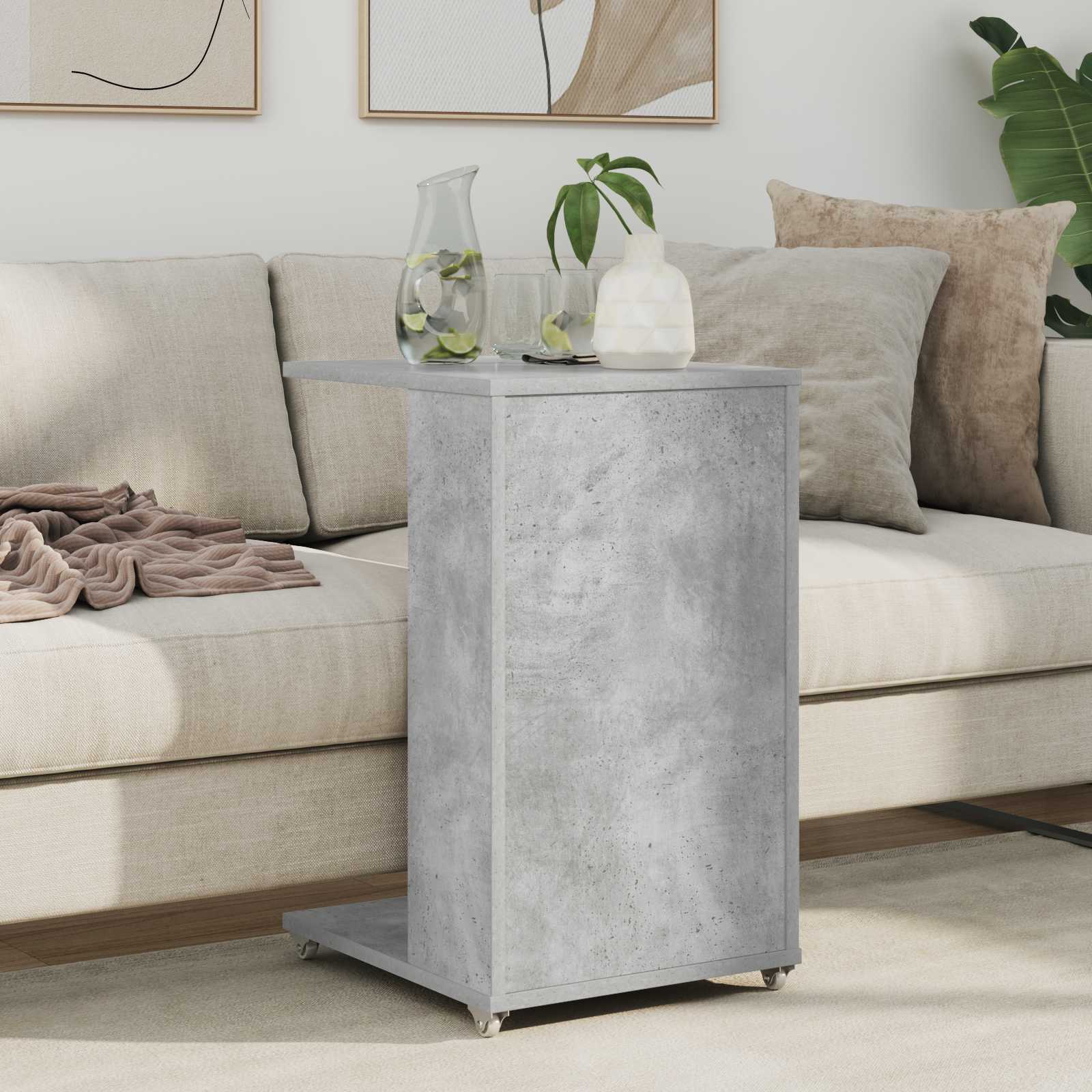 Bijzettafel met wiel Beton Grijs 40 x 35 x 60 cm Bewerkt hout