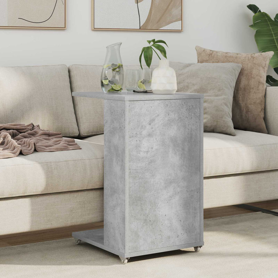 Bijzettafel met wiel Beton Grijs 40 x 35 x 60 cm Bewerkt hout