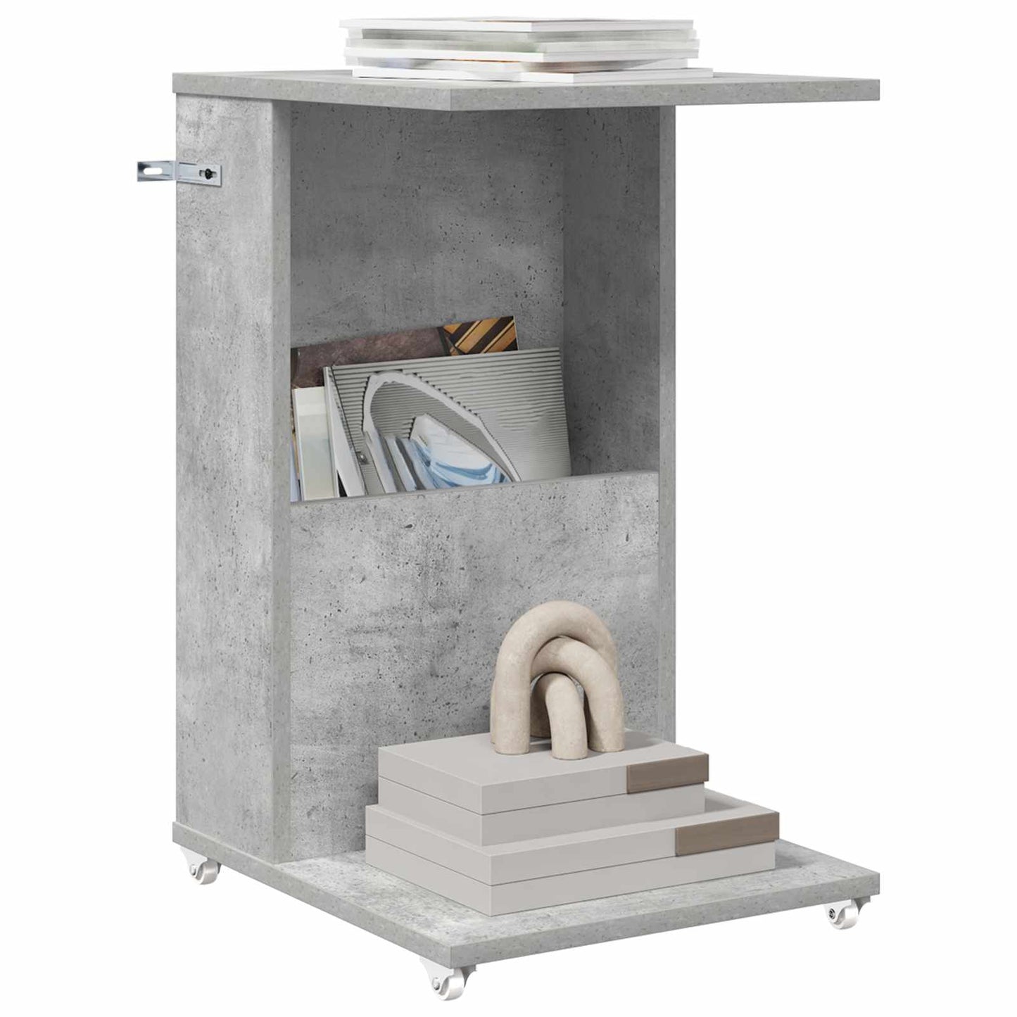Bijzettafel met wiel Beton Grijs 40 x 35 x 60 cm Bewerkt hout
