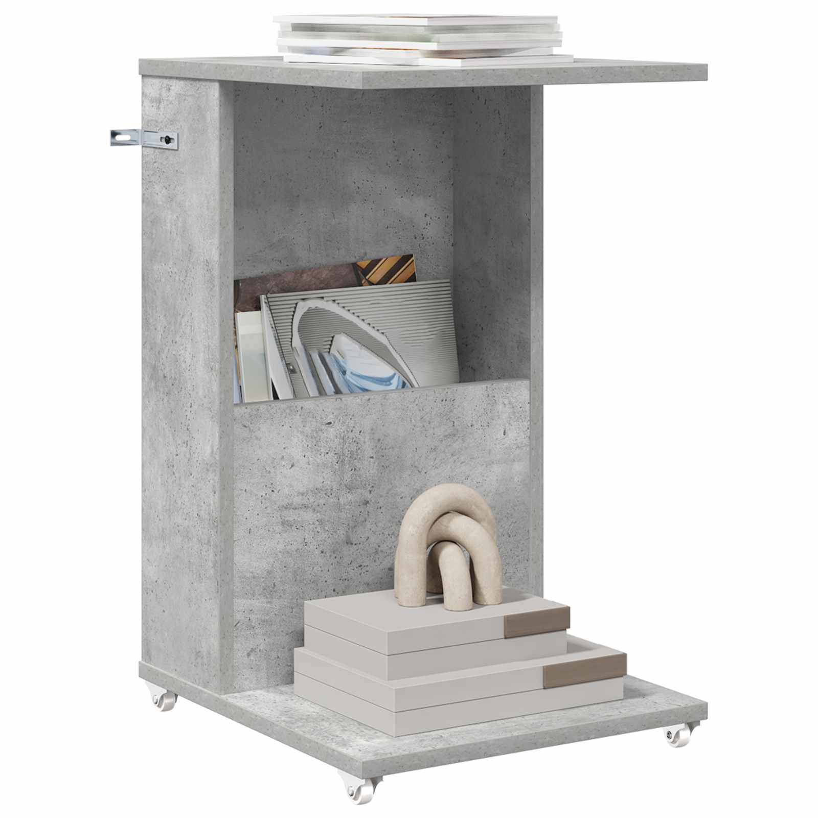 Bijzettafel met wiel Beton Grijs 40 x 35 x 60 cm Bewerkt hout