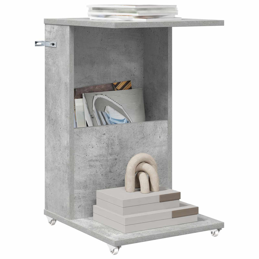 Bijzettafel met wiel Beton Grijs 40 x 35 x 60 cm Bewerkt hout