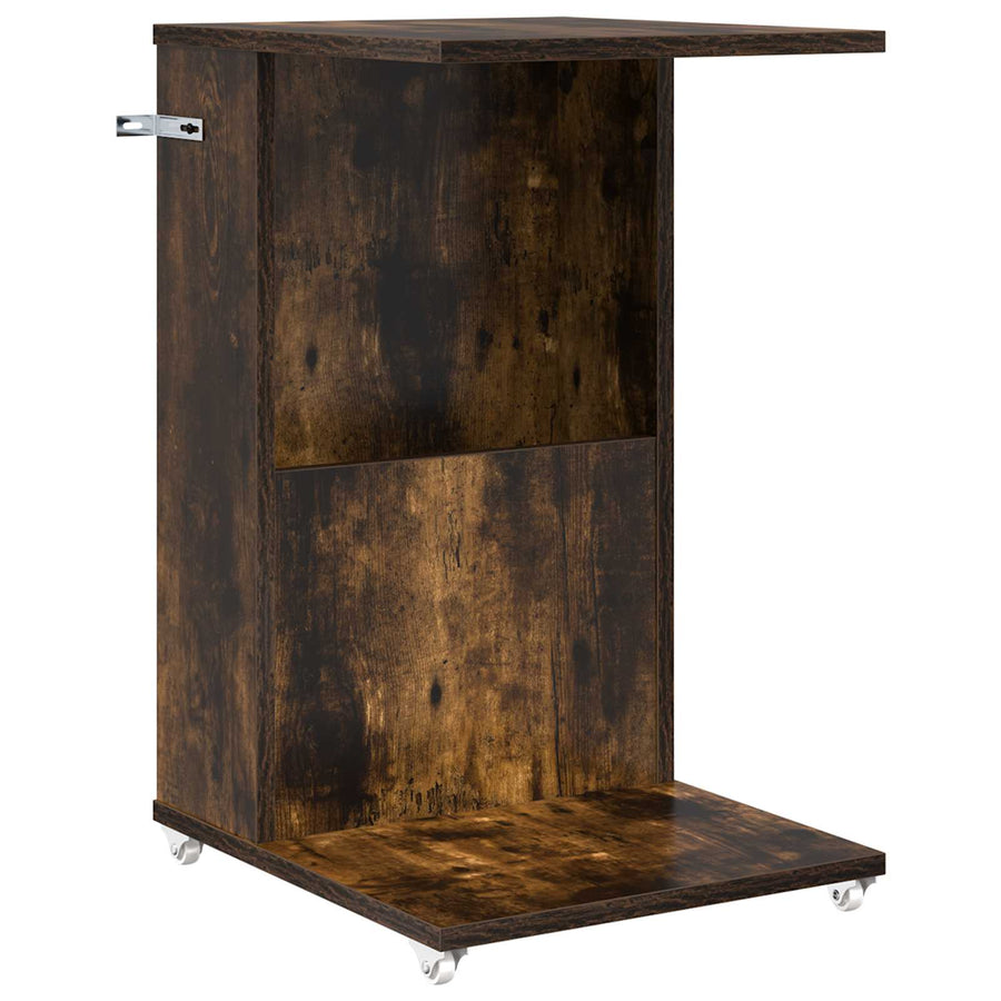 Bijzettafel met wiel Gerookt eiken 40 x 35 x 60 cm Bewerkt hout