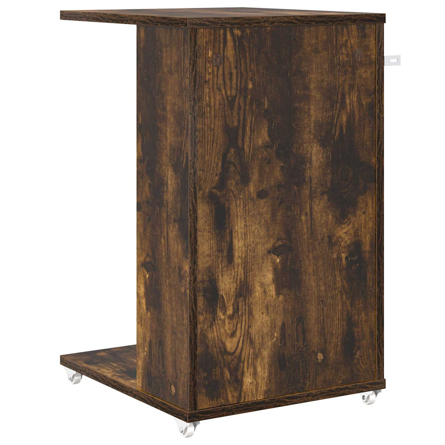 Bijzettafel met wiel Gerookt eiken 40 x 35 x 60 cm Bewerkt hout