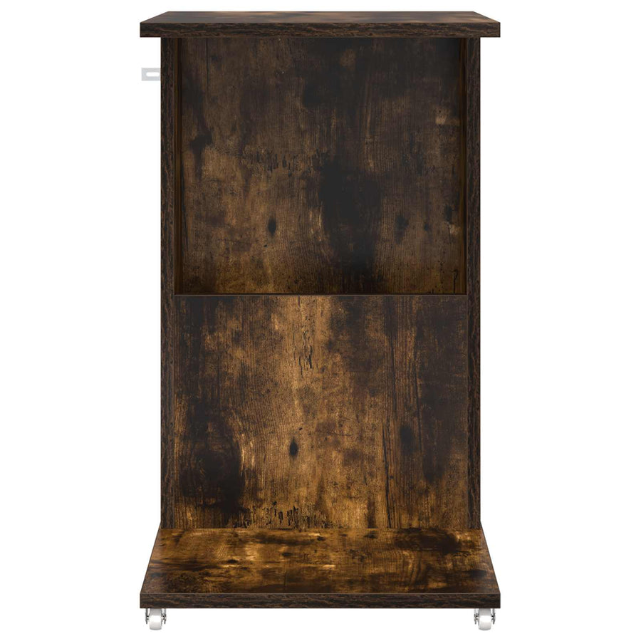 Bijzettafel met wiel Gerookt eiken 40 x 35 x 60 cm Bewerkt hout