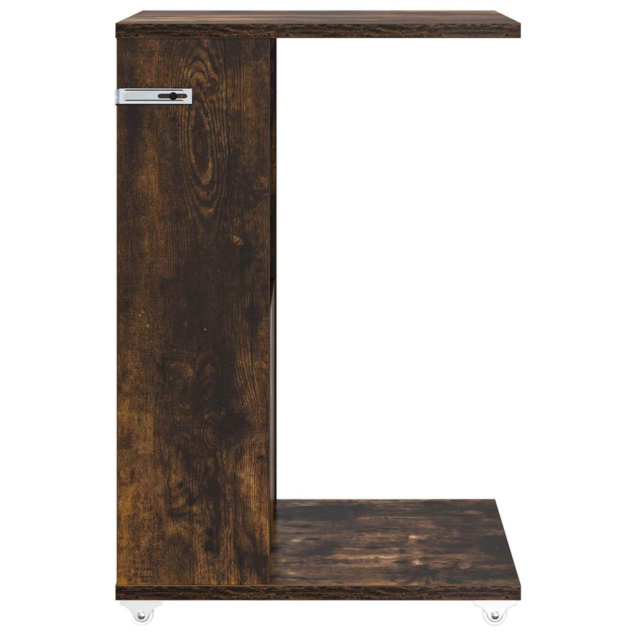 Bijzettafel met wiel Gerookt eiken 40 x 35 x 60 cm Bewerkt hout