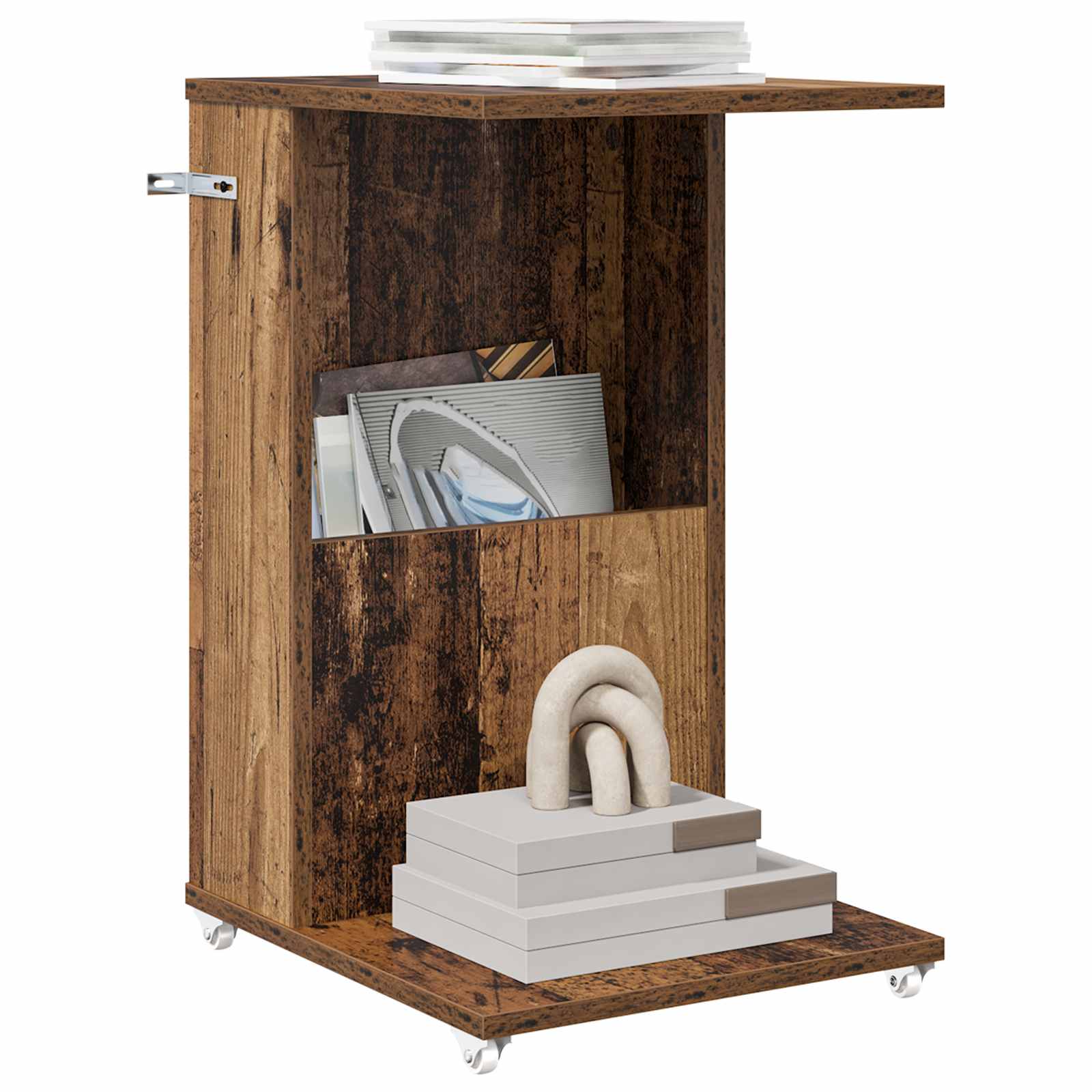 Bijzettafel met wiel Oudhout 40 x 35 x 60 cm Bewerkt hout
