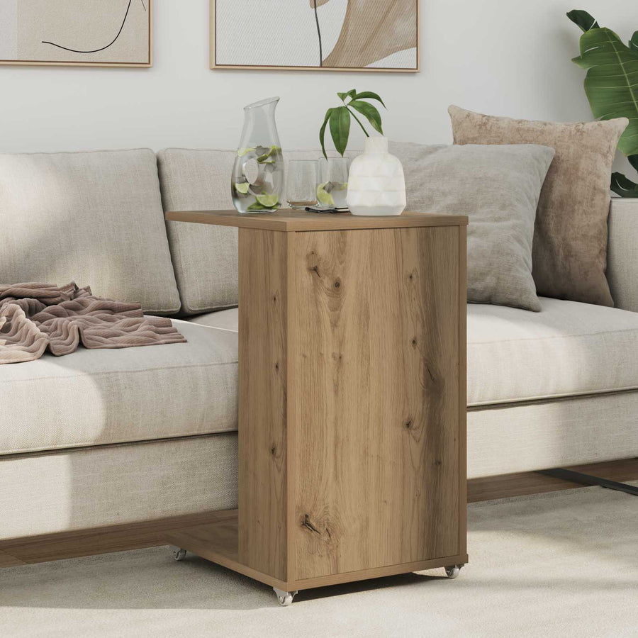 Bijzettafel met wiel Artisan Eiken 40 x 35 x 60 cm Bewerkt hout