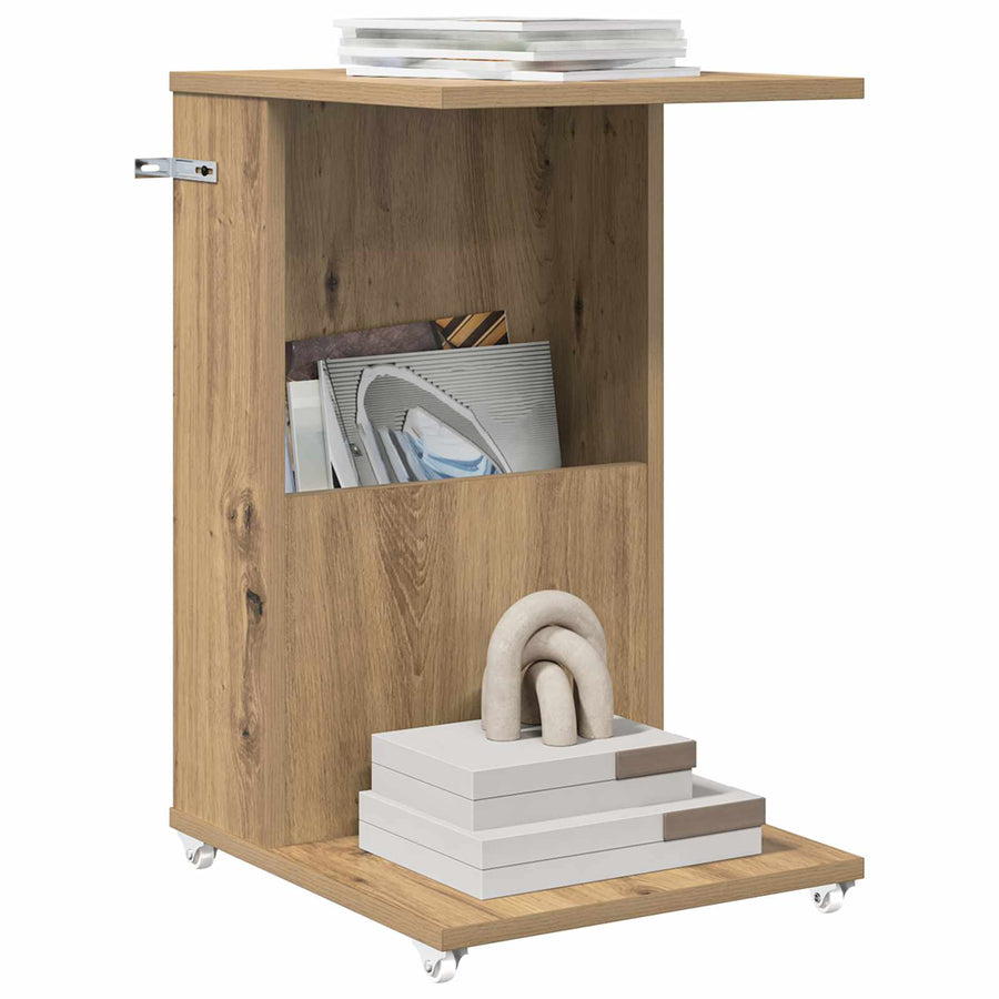 Bijzettafel met wiel Artisan Eiken 40 x 35 x 60 cm Bewerkt hout