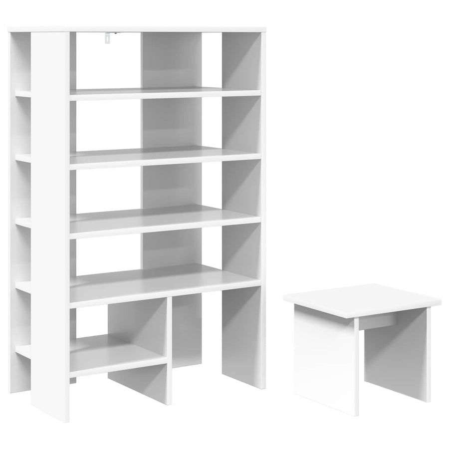 Schoenenkast met plank met opslag 2 pcs Wit Bewerkt hout