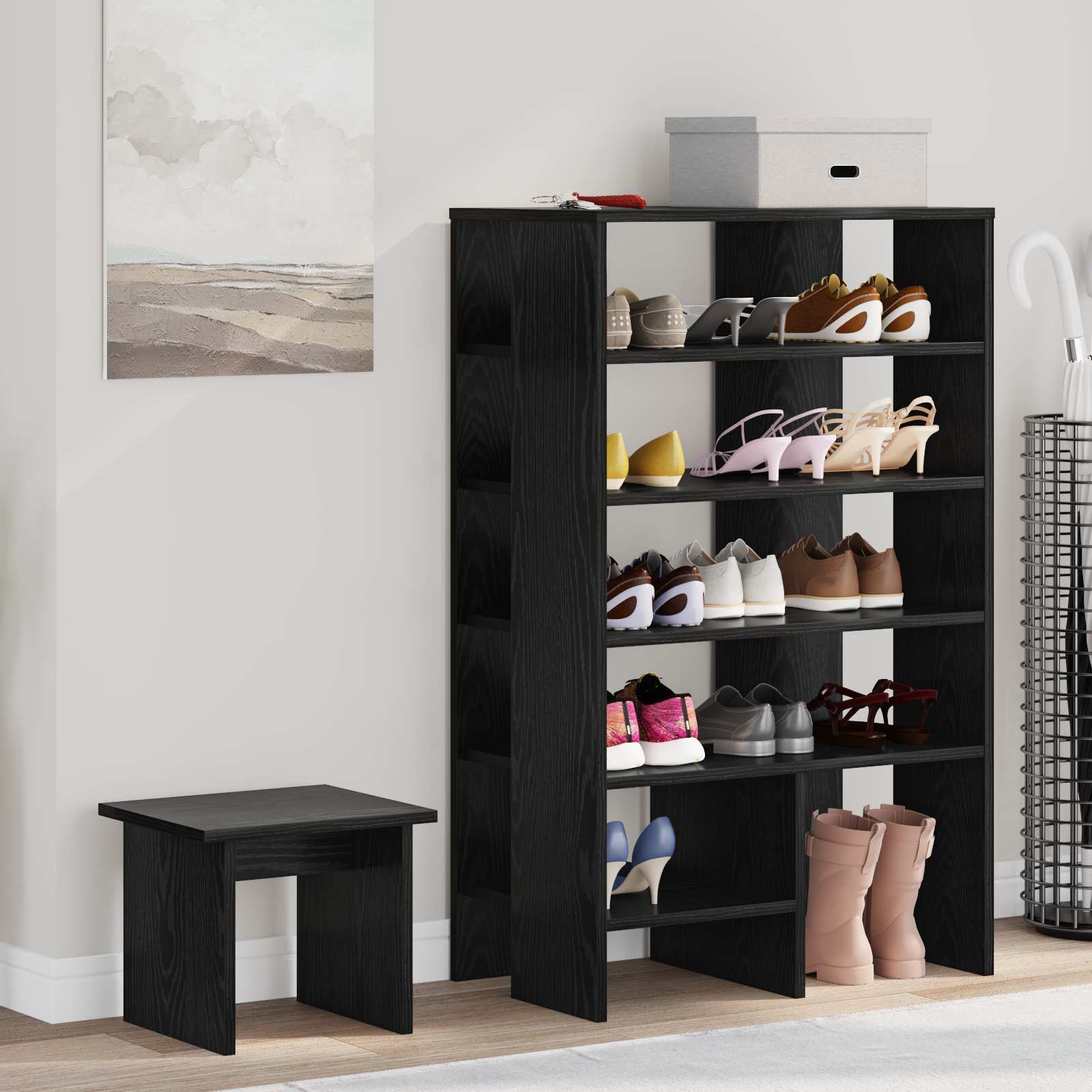 Schoenenkast met plank 2 pcs Zwart Eiken Bewerkt hout
