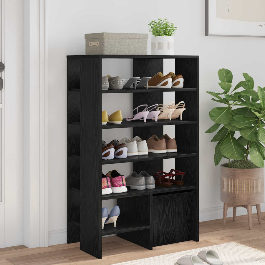 Schoenenkast met plank 2 pcs Zwart Eiken Bewerkt hout