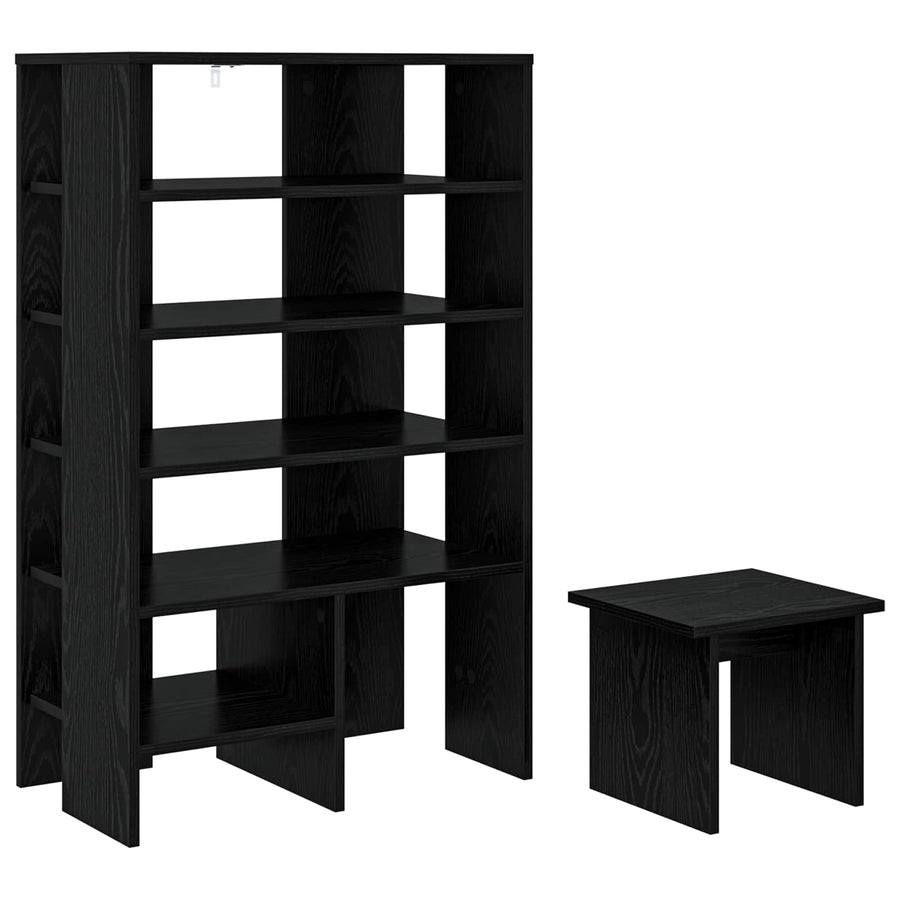 Schoenenkast met plank 2 pcs Zwart Eiken Bewerkt hout