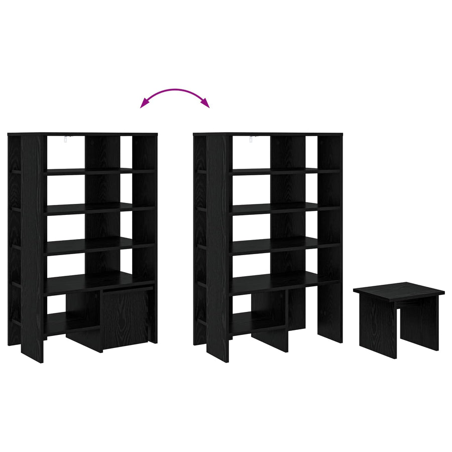 Schoenenkast met plank 2 pcs Zwart Eiken Bewerkt hout