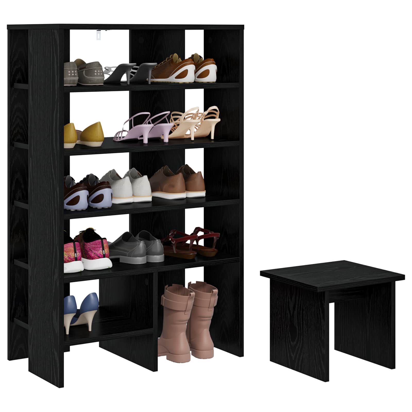 Schoenenkast met plank 2 pcs Zwart Eiken Bewerkt hout