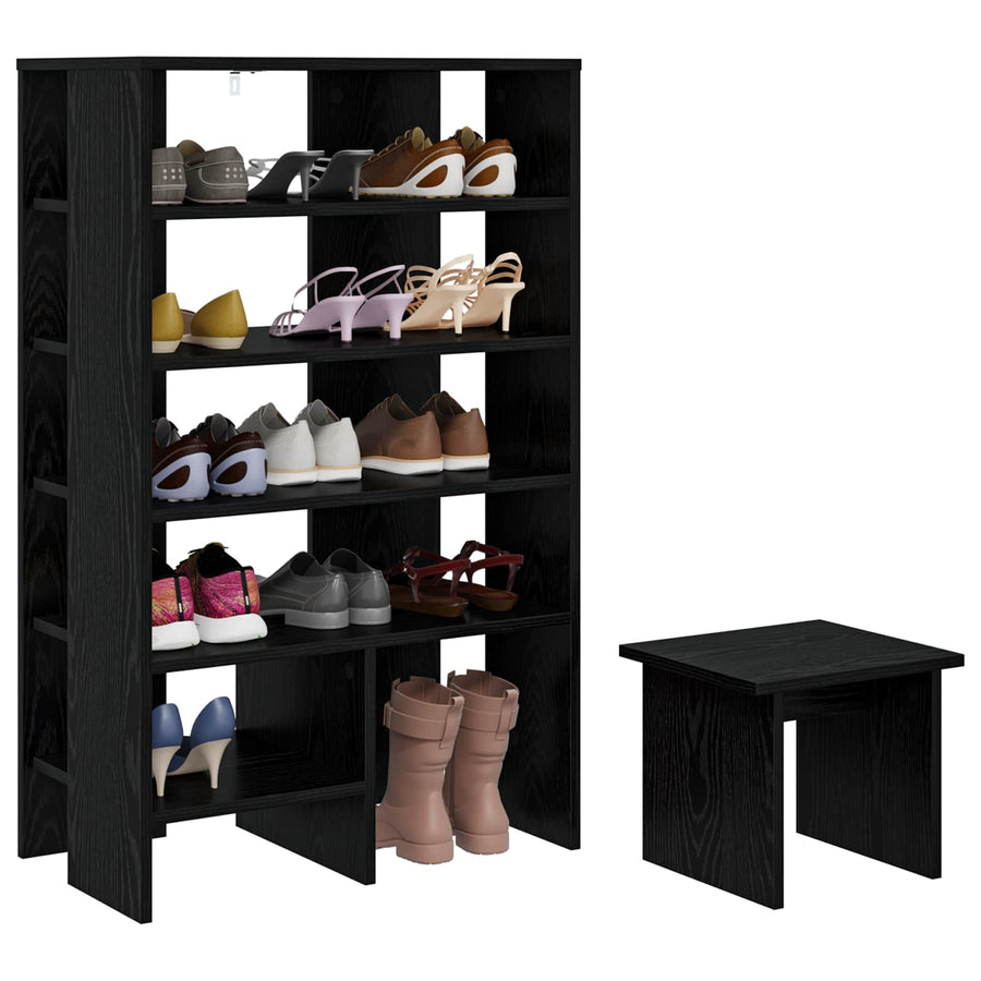 Schoenenkast met plank 2 pcs Zwart Eiken Bewerkt hout