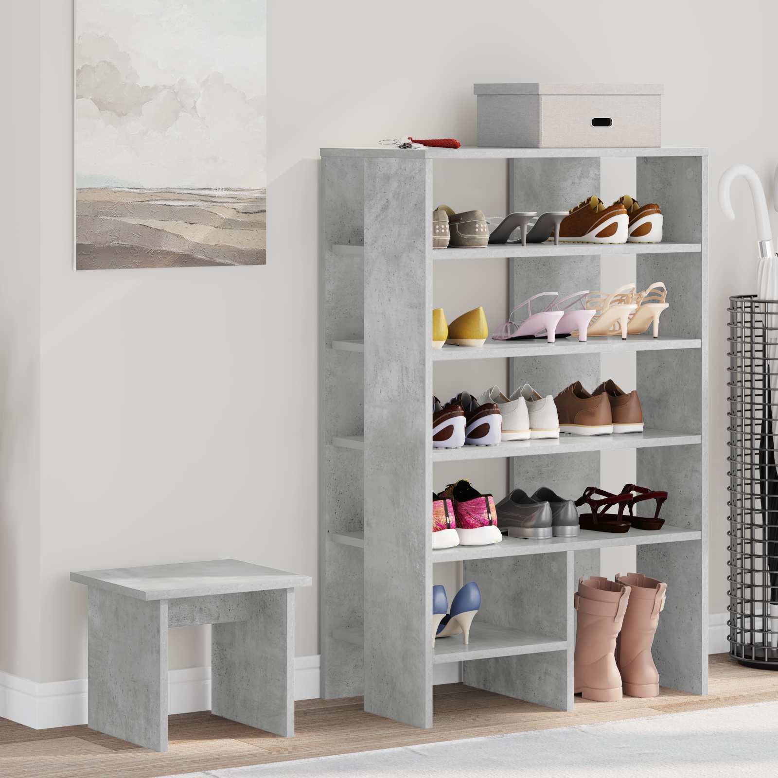 Schoenenkast met plank 2 pcs Beton Grijs Bewerkt hout