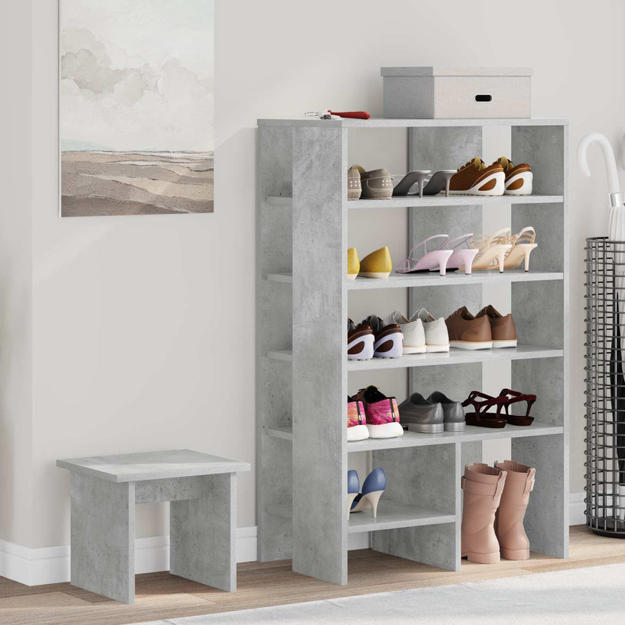 Schoenenkast met plank 2 pcs Beton Grijs Bewerkt hout