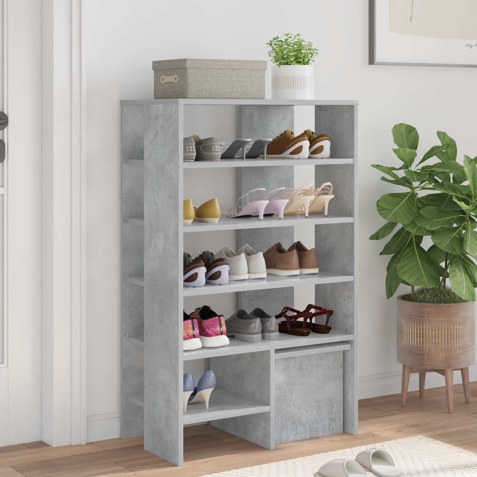 Schoenenkast met plank 2 pcs Beton Grijs Bewerkt hout