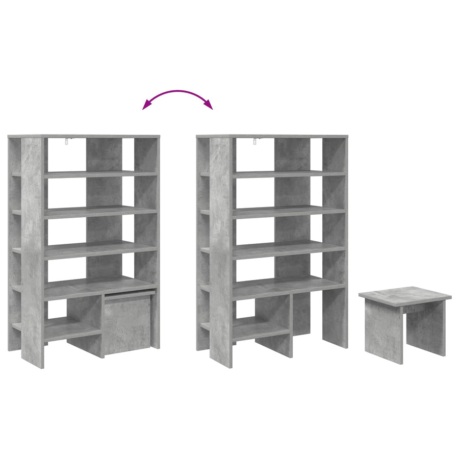 Schoenenkast met plank 2 pcs Beton Grijs Bewerkt hout