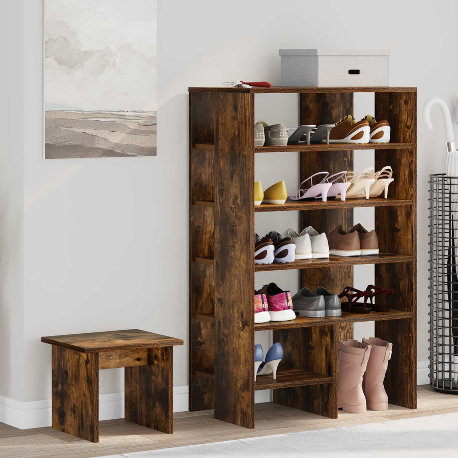 Schoenenkast met plank 2 pcs Gerookt eiken Bewerkt hout