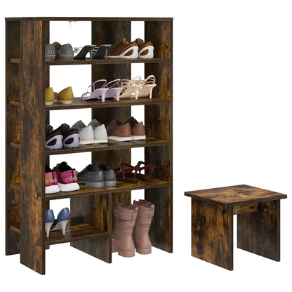 Schoenenkast met plank 2 pcs Gerookt eiken Bewerkt hout