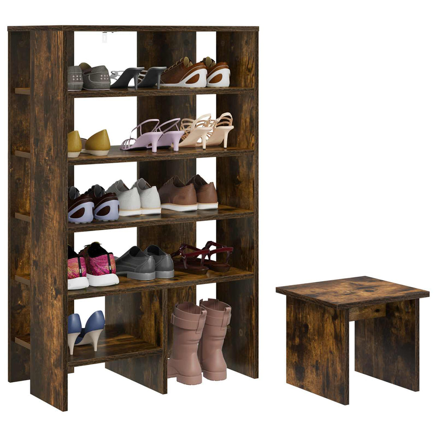 Schoenenkast met plank 2 pcs Gerookt eiken Bewerkt hout