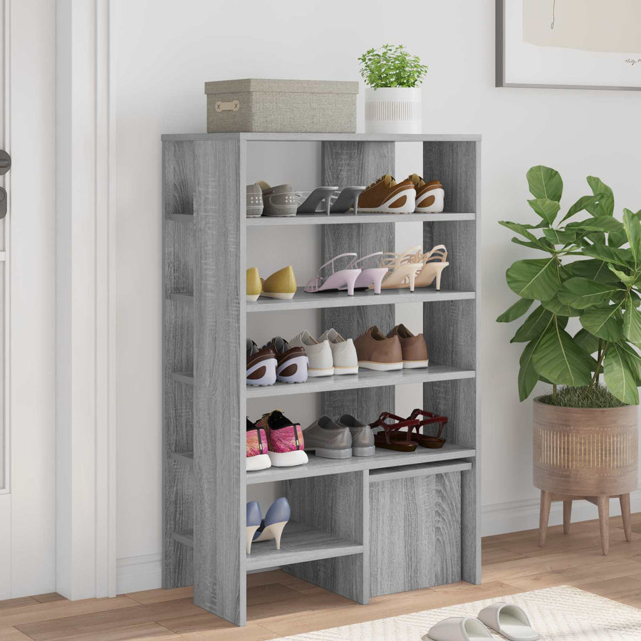 Schoenenkast met plank 2 pcs Grijs Sonoma Bewerkt hout