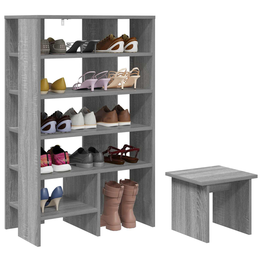 Schoenenkast met plank 2 pcs Grijs Sonoma Bewerkt hout