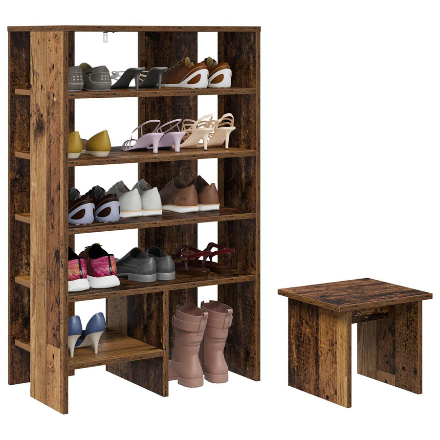 Schoenenkast met plank met opslag 2 pcs Oudhout Bewerkt hout